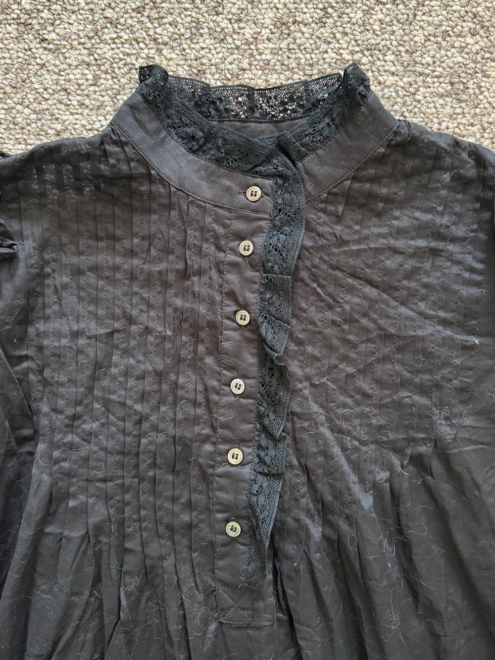 Zadig & Voltaire Victorian Romantic Black Pleated Ruffled Lace Top Blouse S - Picture 4 of 8
